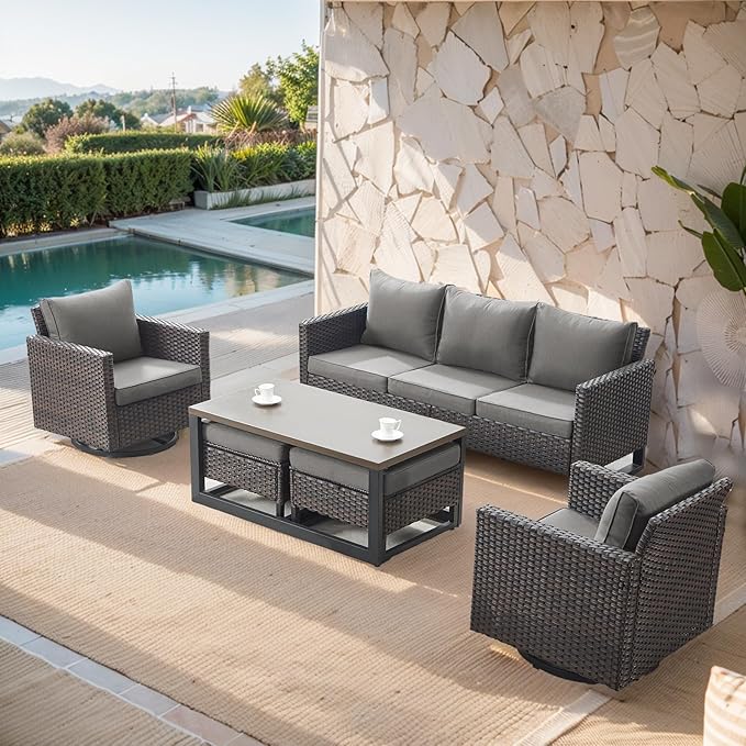Belord 6 Piece Outdoor Furniture Patio Wicker Sofa Set, Oversize Outdoor Swivel by Belord