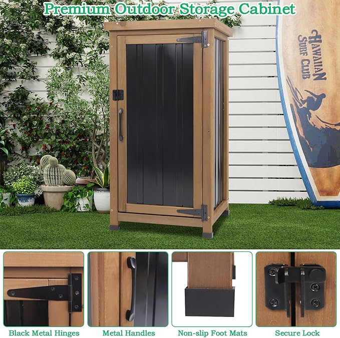 Small Outdoor Storage Cabinet Weatherproof, Wood Garden Potting Bench Table - Image 4