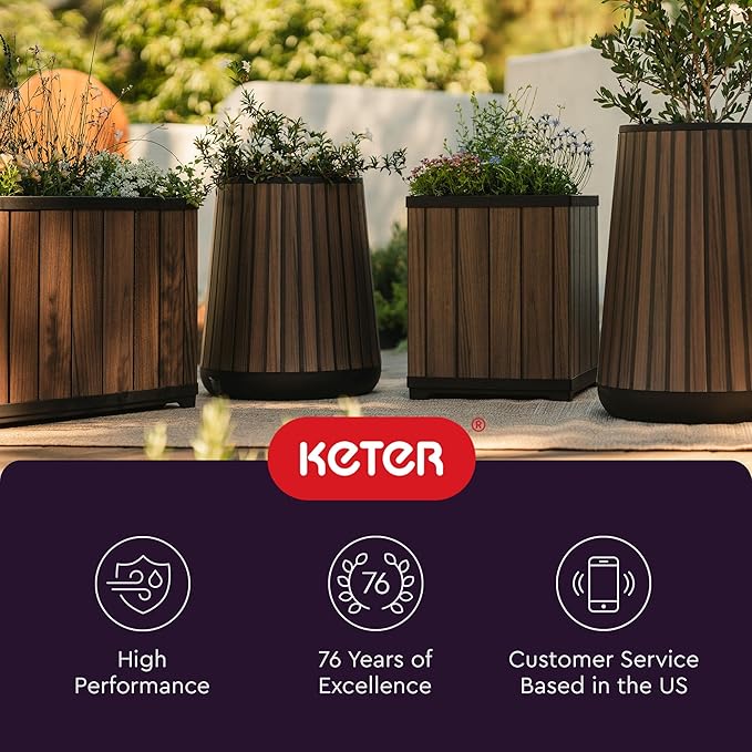 Keter Signature 21.7 Inch Tall Rectangular Large Wood Look Planter - Image 14