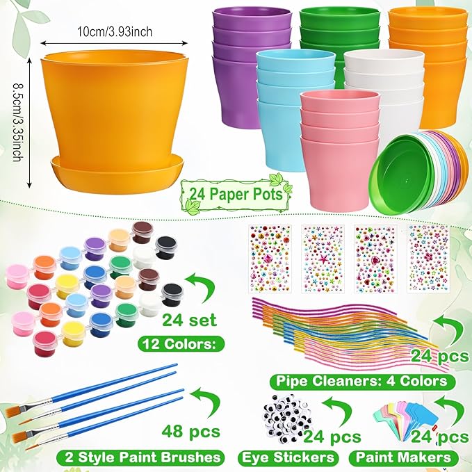 24 Set Garden Plastic Paintable Flower Pot Craft Kit 4" Starter Pots DIY - Image 4