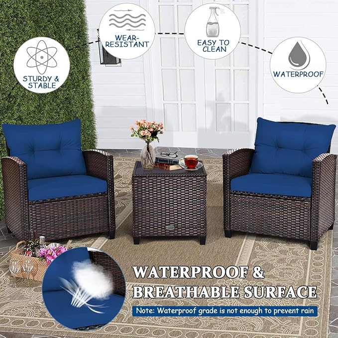 Tangkula 3 Pieces Patio Furniture Set, PE Rattan Wicker 3 Pcs Outdoor Sofa Set - Image 9