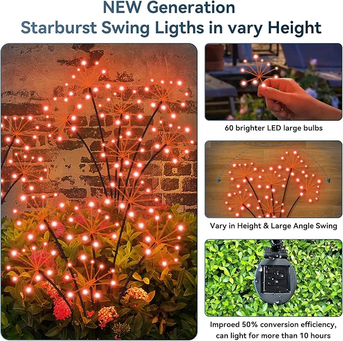 Solar Garden Lights 2 Pack Waterproof Swaying Starburst Light Solar Outdoor - Image 3