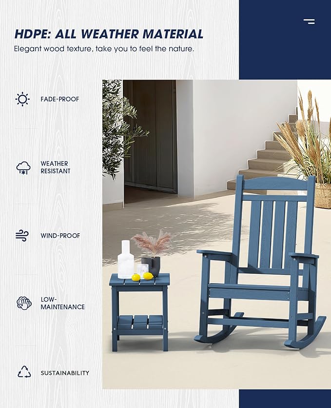 KINGYES Oversized Patio Rocking Chair Set of 2, High Density Polyethylene - Image 5
