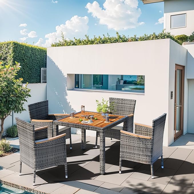 Shintenchi 5 Piece Patio Dining Set, Wicker Patio Conversation Set - Image 2