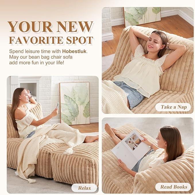 Hobestluk Big Bean Bag Lounger Chairs Large Beanbag Chair - Image 7