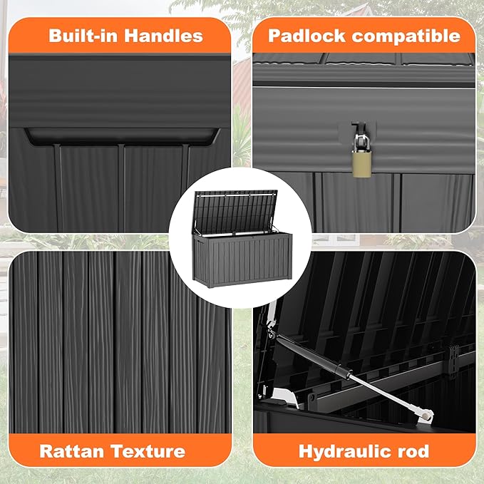 150 Gallon Resin Deck Box, Lockable Patio Outdoor Storage Box - Image 4