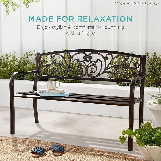 Best Choice Products Outdoor Bench Steel Garden Patio Porch Furniture - Image 7
