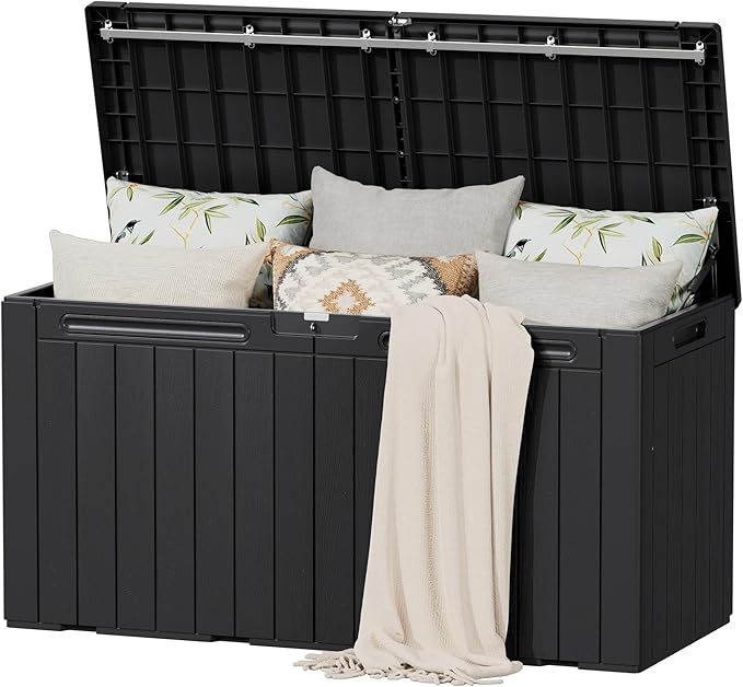 Flamaker Resin Deck Box 100 Gallon Large Lockable Outdoor Storage Box Waterproof by Flamaker