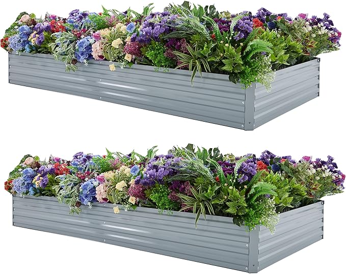 8x4x1ft Galvanized Raised Garden Bed, Outdoor Planter Box Metal Patio Kit by Foxlang