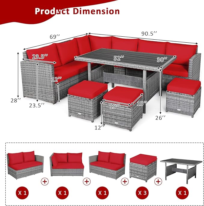 Tangkula 7 Pieces Patio Furniture Set, Outdoor Sectional Rattan Sofa Set - Image 4