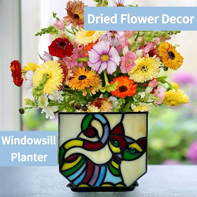 Stained Glass Cat Pot with Drainage, Cute Planters - Image 6