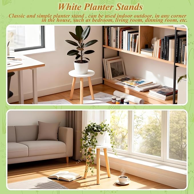 Plant Stand Indoor/Outdoor for Plants, Wood White Planter Stands Holder Mid - Image 6