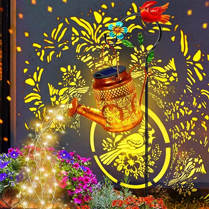 Solar Lights Outdoor Garden Decor, Cardinals Hanging Waterproof Watering Can by YJFWAL