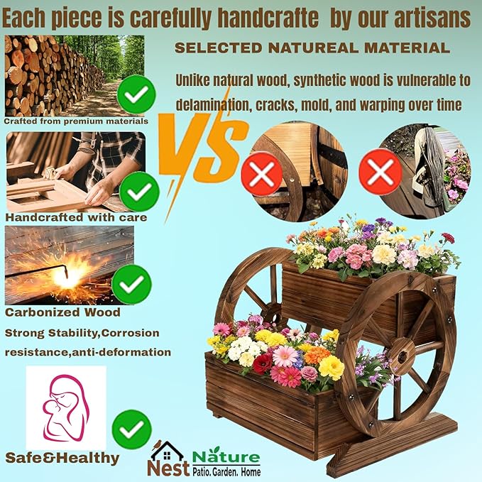 NestNature Wooden Wagon Planter Box, Raised Garden Bed, Decorative Garden - Image 7