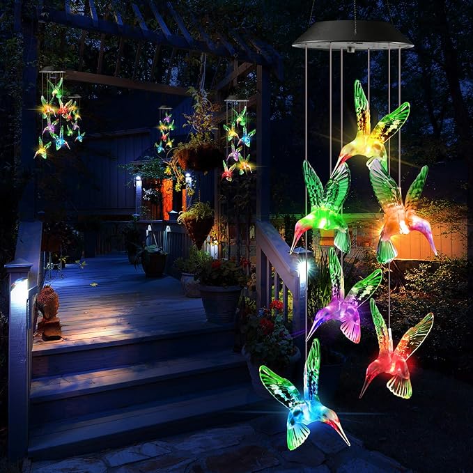 Toodour Solar Wind Chime, Color Changing Wind Chimes Hummingbird, LED - Image 6