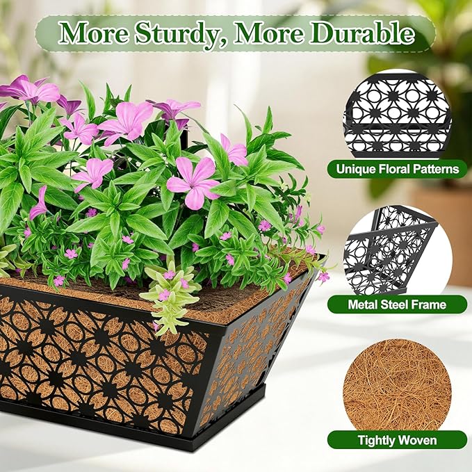 SPECILITE 30" Window Boxes Planters, Heavy Duty Metal Railing Planter Boxes - Image 3