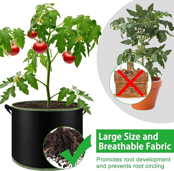 NACHLYNN 5-Pack 15 Gallon Grow Bags Thickened Nonwoven Fabric Pots Heavy Duty - Image 5