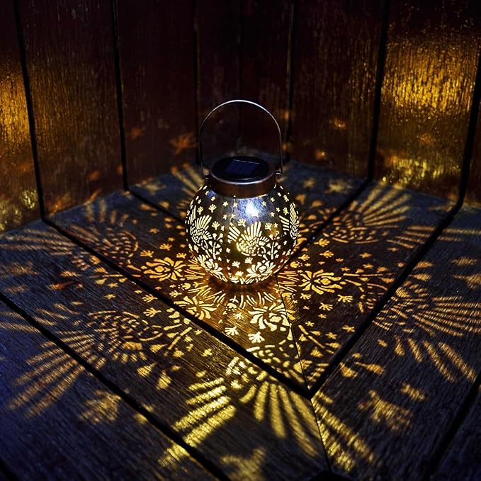 2 Pack Outdoor Solar Hanging Lantern Lights Metal LED Decorative Lamp - Image 6