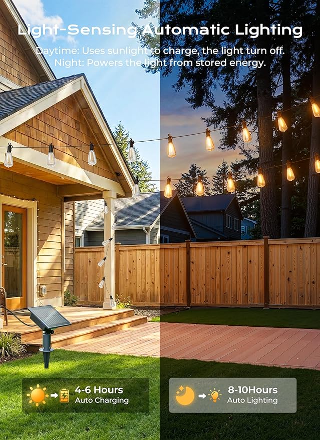 Brightown 52FT Solar String Lights Outdoor Waterproof, Patio Lights - Image 4