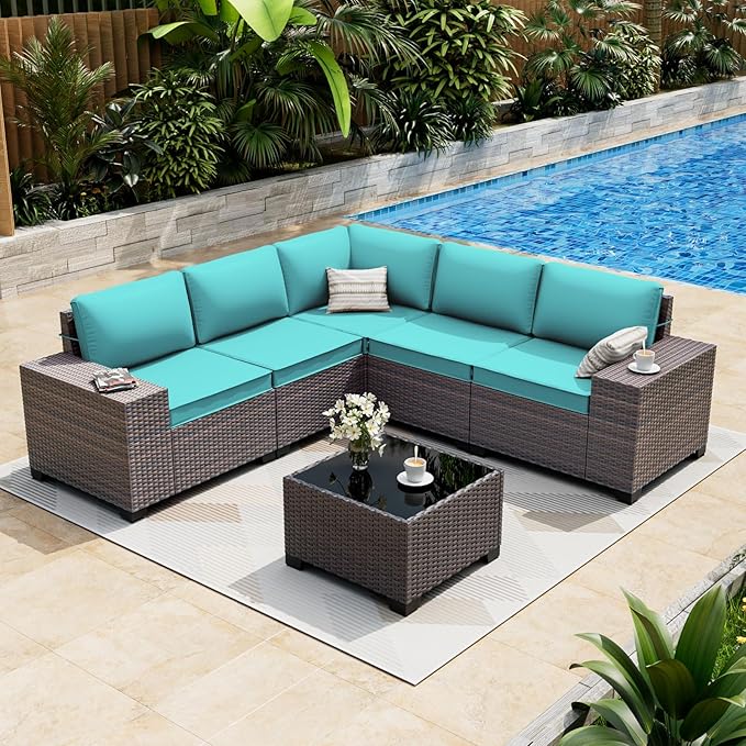 ALAULM 6 Pieces Patio Furniture Set, Oversized Seat/Armrest and High Back by ALAULM