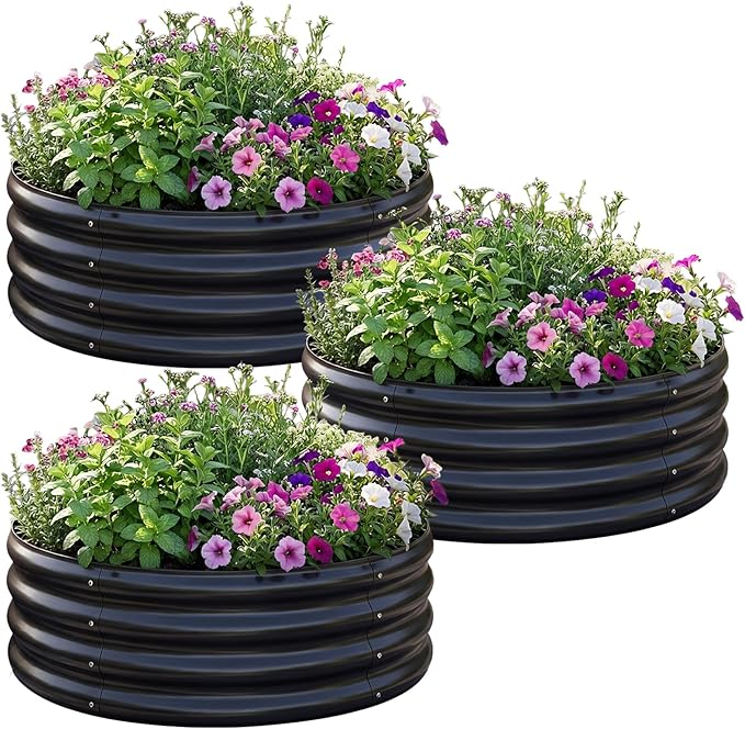 AHEONLAR 3 Pack 2x2x1 ft Round Galvanized Raised Garden Bed Kit Round Metal by AHEONLAR