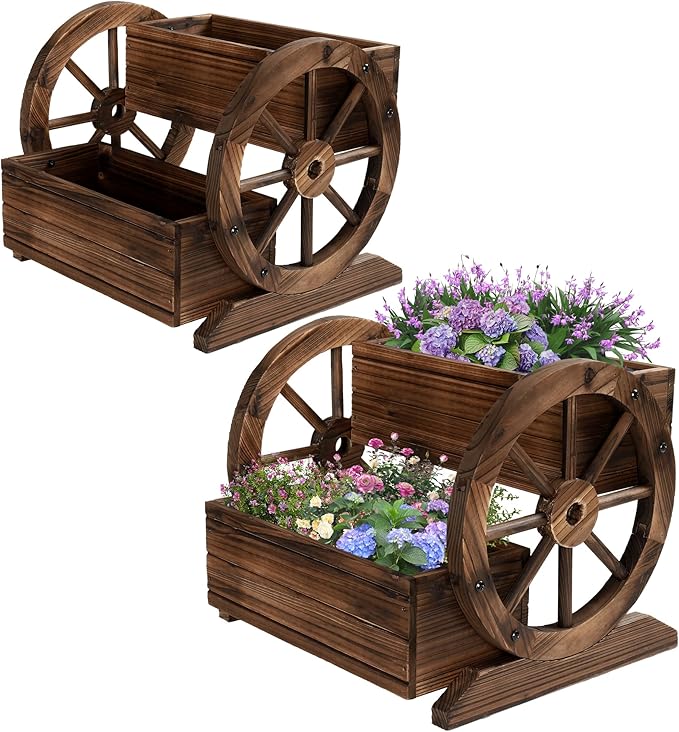 2PCS Wooden Wagon Planter Box, Garden Planter by OIPRTGFJ