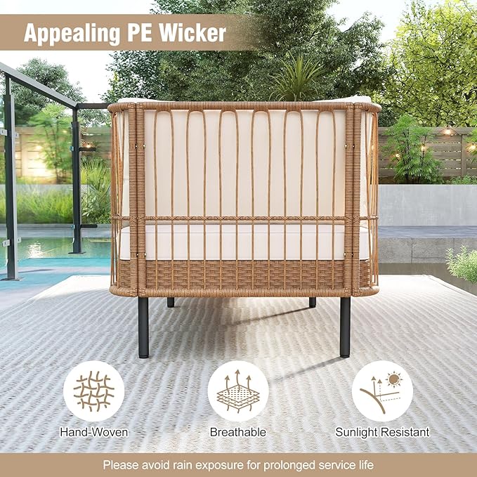 Tangkula Patio Rattan Daybed, Boho Outdoor Wicker Lounge Sofa - Image 7