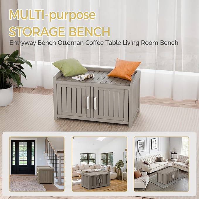 Storage Bench - 2 Doors Waterproof Resin Shoe Bench - Indoor & Outdoor Use - Image 6