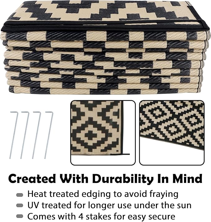 SAND MINE Waterproof Outdoor Rug 10x20 ft, Plastic Reversible Rug, Modern Area - Image 4