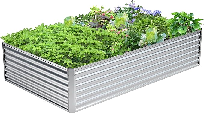 8x4x2FT Galvanized Raised Garden Bed, Galvanized Planter Boxes Outdoor by AyenGuard