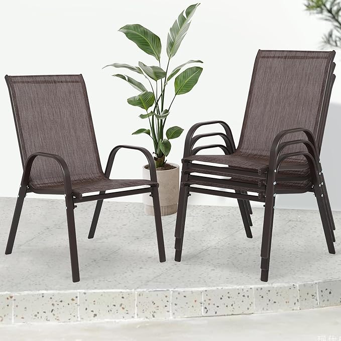 Outdoor Stackable Chairs Set of 4, Stacking Patio Chairs - Image 2
