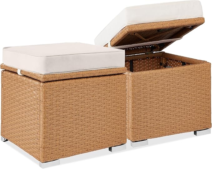 Best Choice Products Set of 2 Wicker Ottomans, Additional Seating, Side Table by BestChoiceProducts