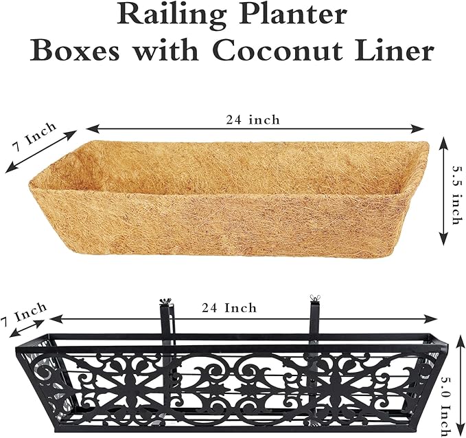 2 Pack 24 Inch Window Boxes Planters Railing Planter Box - Image 5