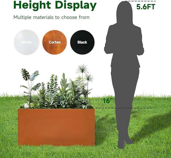 Corten Steel Corner Metal Planter Box L32 x W12 x D16 Garden Steel Planter Pot - Image 6