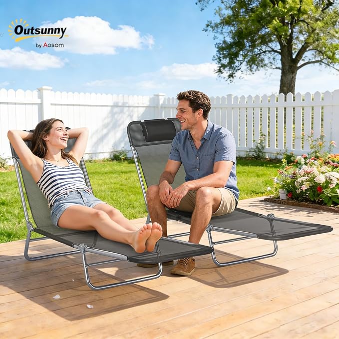 Outsunny 2 Piece Folding Chaise Lounge Chairs, Pool Sun Tanning Chairs - Image 2