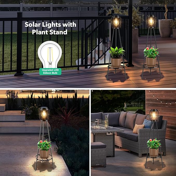 2 Pack Solar Lights with Plant Stand, Outdoor Floor Lamp, Waterproof Solar LED - Image 8