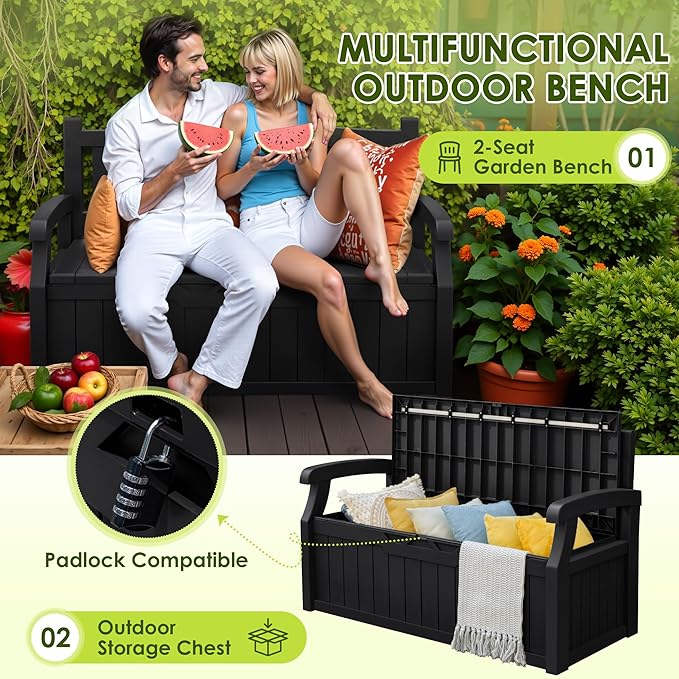 Greesum 80 Gallon Outdoor Storage Bench, Weather-Resistant Deck Box, Patio - Image 4