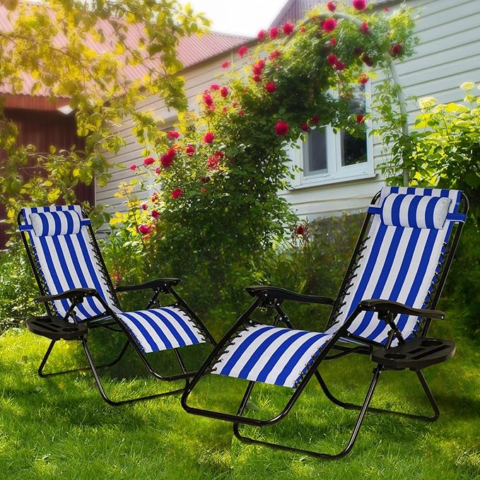 Nazhura Set of 2 Relaxing Recliners Patio Chairs Adjustable Steel Mesh Zero - Image 2