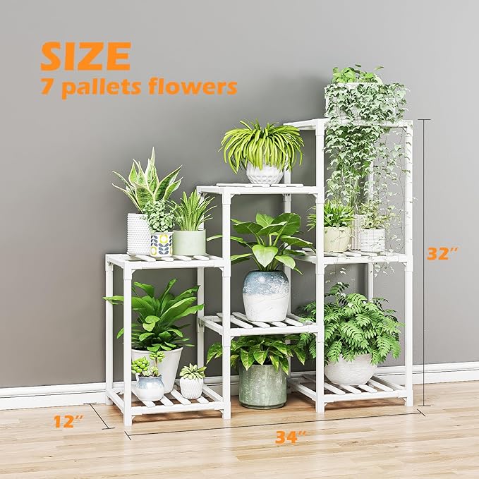Bamworld Indoor Plant Stand Outdoor White Shelf Bamboo Plant Table - Image 5