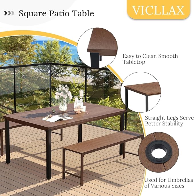 VICLLAX Patio Dining Set for 6, Outdoor Furniture Set Includes 63" Rectangle - Image 2