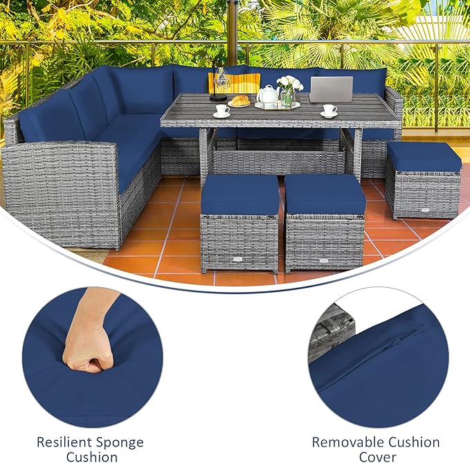 Tangkula 7 Pieces Patio Furniture Set, Outdoor Sectional Rattan Dining Sofa Set - Image 6