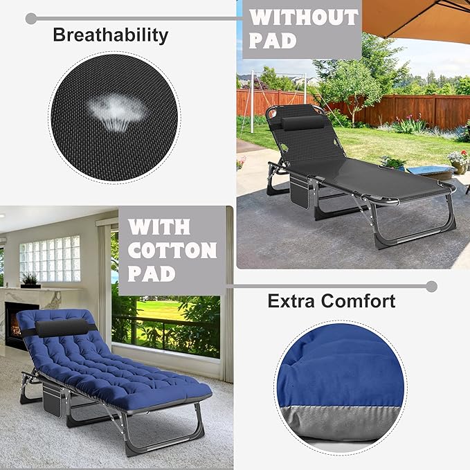 ABORON 2PK Heavy Duty Tanning Chair, 5-Gear Outdoor Folding Chaise Lounge Chair - Image 4