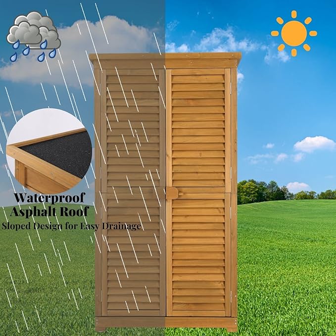 Outvita Outdoor Storage Cabinet, 63in Wooden Garden Tools Shed - Image 2