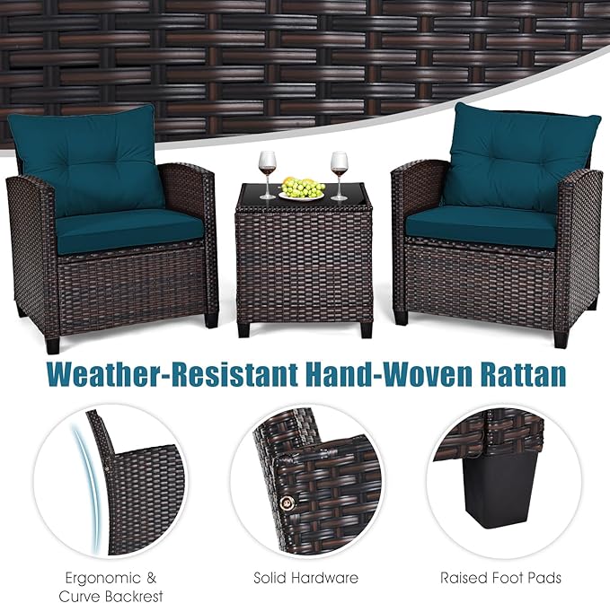 Tangkula 3 Pieces Patio Furniture Set, PE Rattan Wicker 3 Pcs Outdoor Sofa Set - Image 4