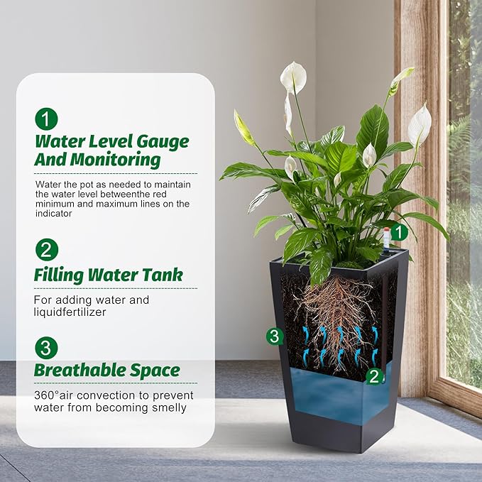 Garvee 16" Tall Planters Set of 2, Outdoor＆Indoor Black Planter Pots, High - Image 7