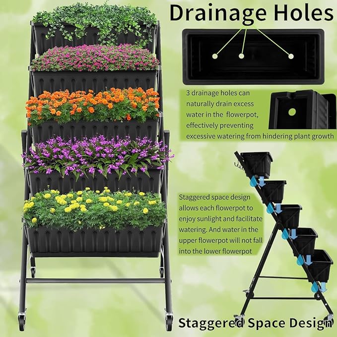 Homdox 2 Pack Vertical Garden Bed, 5 Tiers Raised Garden Planter, 25.6 * 26 * - Image 3
