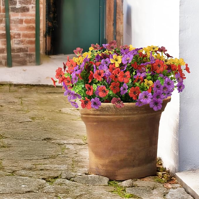 Artificial Flowers Faux Plants Outdoor Fake Flowers Spring Decor, 12 Bundles - Image 5