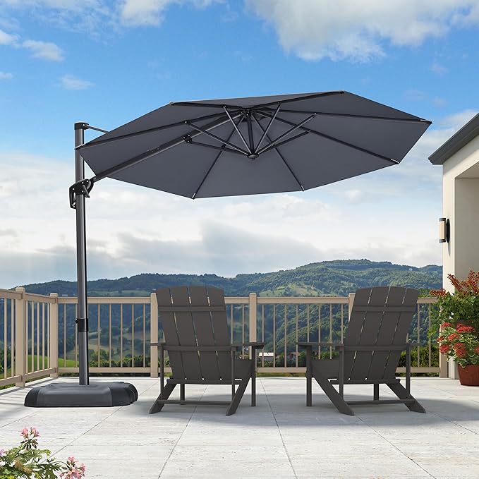 PURPLE LEAF 10 Feet Patio Umbrella Outdoor Cantilever Round Umbrella Aluminum - Image 2