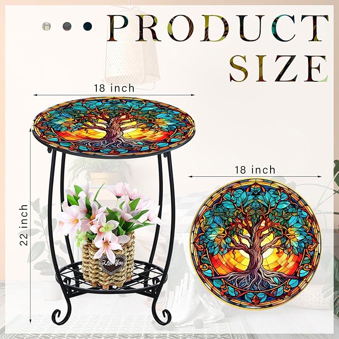 Outdoor Side Table Round Small Mosaic Patio Accent Indoor End Plant Coffee Tea - Image 3