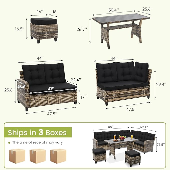 6-Piece Patio Furniture Set, Outdoor Sectional Sofa - Image 4
